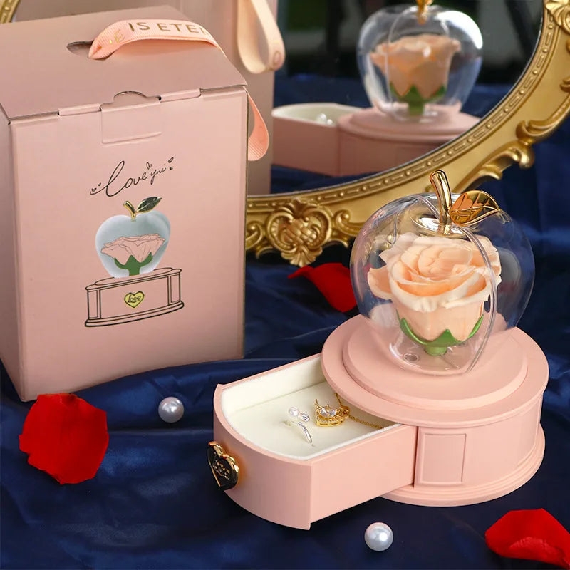 Caixa Maça com Rosa Eterna