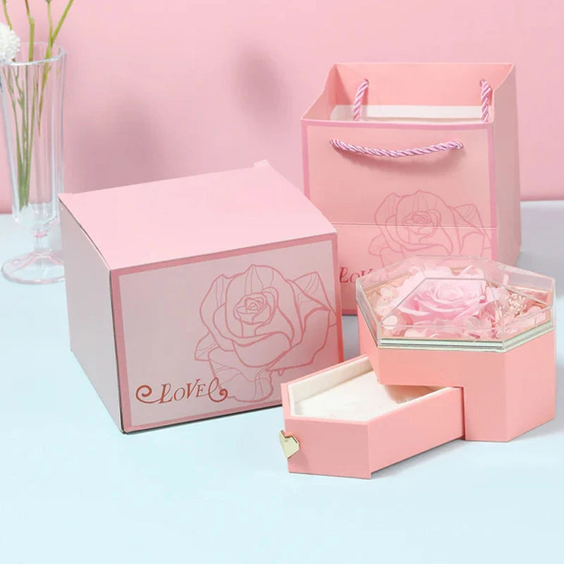 Caixa Coração com Rosa Eterna (Somente Caixa)