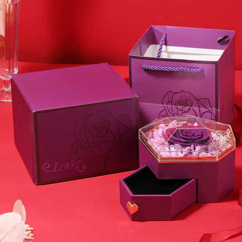 Caixa Coração com Rosa Eterna (Somente Caixa)