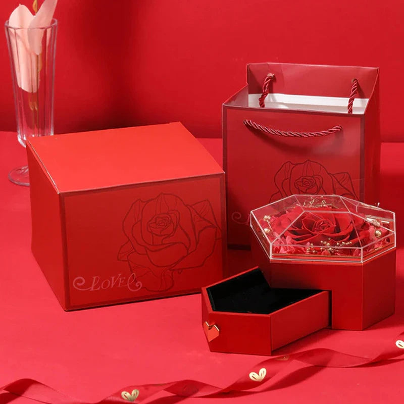 Caixa Coração com Rosa Eterna (Somente Caixa)